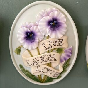 Ibis and orchid design Live, Love, Laugh Pansy Wall plaque New
